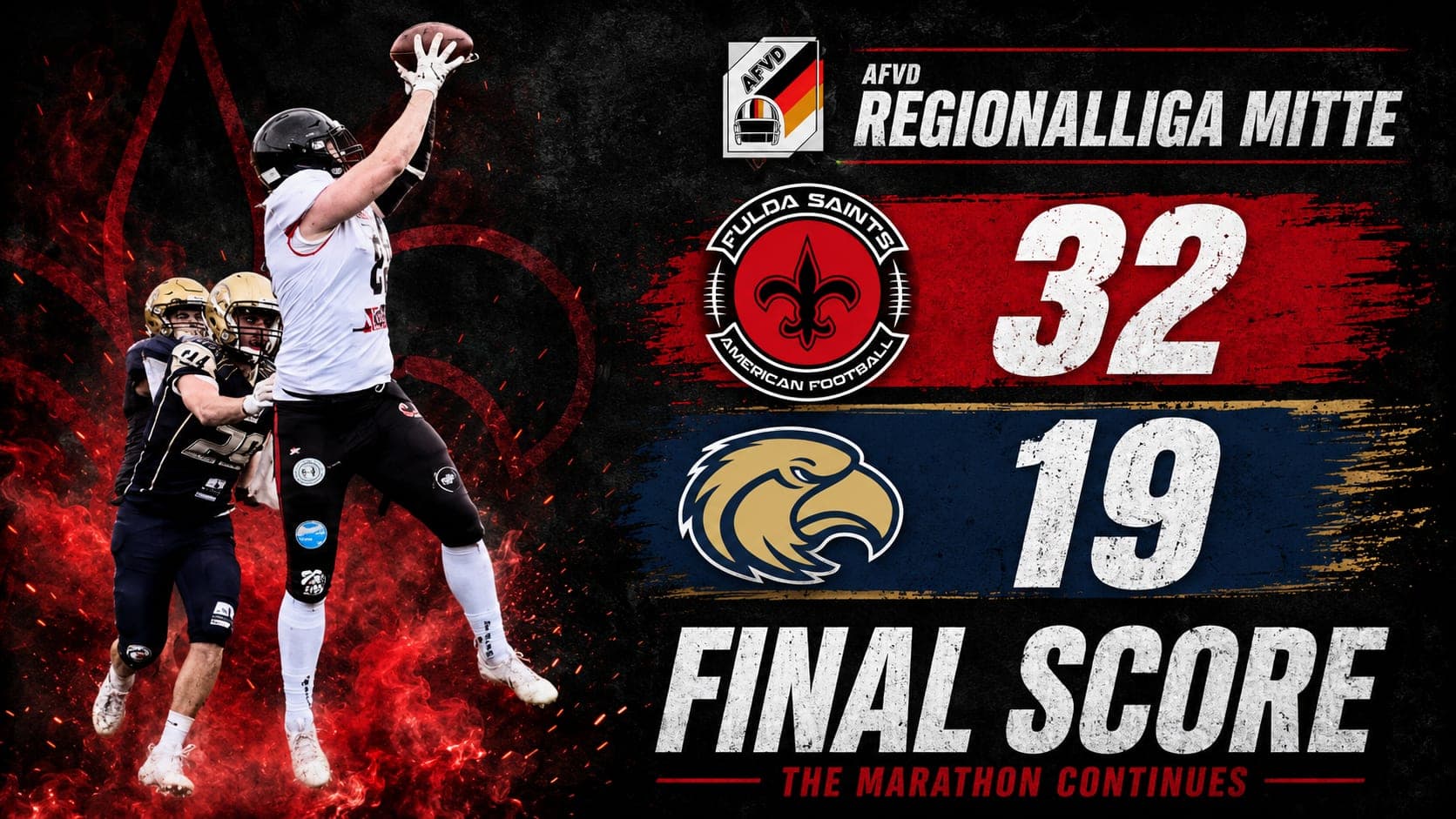 Final Score 32:19 — Auswärtssieg der Fulda Saints bei den Mainz Golden Eagles