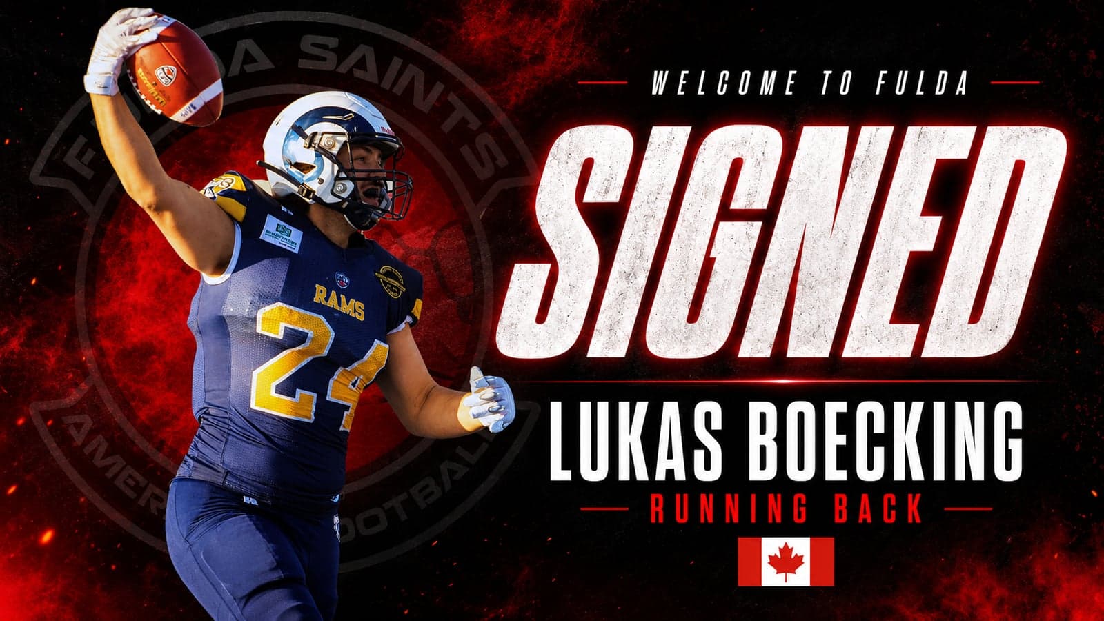 Lukas Boecking im Trikot der Langley Rams — neuer Running Back der Fulda Saints